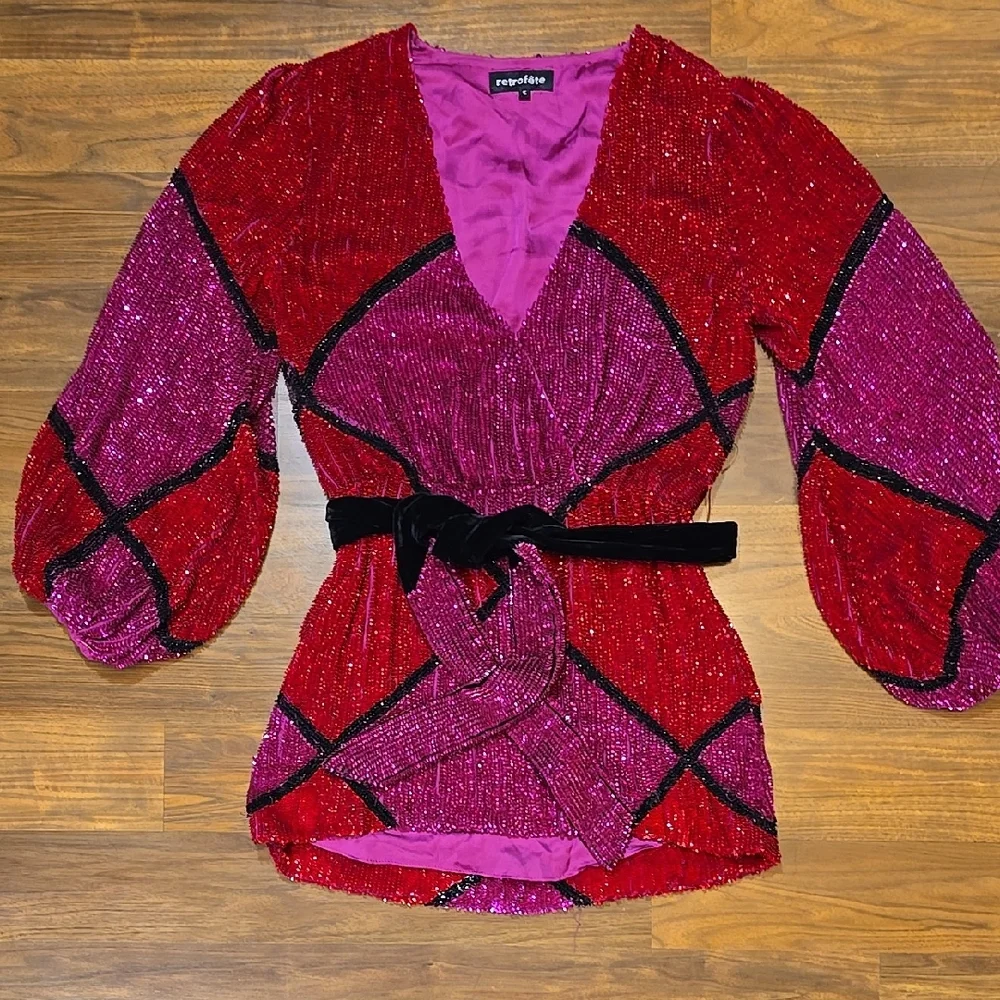 Retrofete Red and Pink Mini Dress - Picture 4 of 9